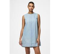 Jeanskleid PIECES "PCFLORA SL MINI DENIM DRESS NOOS", Damen, Gr. L, N-Gr, light blau denim, Denim/Jeans, Obermaterial: 100% Baumwolle, unifarben, relaxed fit kurz, Rundhals, Kleider, mit A-Linien-Schn