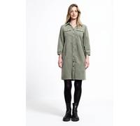 Jeanskleid STREET ONE STUDIO, Damen, Gr. 44, EURO-Größen, grün (reed grün), Cord, 98% Baumwolle, 2% Elasthan, unifarben, comfort fit knieumspielend, V-Ausschnitt, Bündchen, Kleider, mit Volant (364623