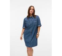 Jeanskleid VERO MODA CURVE "VMCJENNIE SS SHORT DENIM DRESS GA CUR", Damen, Gr. 50, N-Gr, medium blau denim, Denim/Jeans, Obermaterial: 90% Baumwolle, 10% Viskose, unifarben, regular fit kurz, mit Umsc