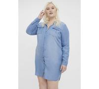 Jeanskleid VERO MODA CURVE "VMSILA LS SHORT DRESS MIX GA CURVE NOOS", Damen, Gr. 52, N-Gr, blau (light blau denim), Obermaterial: 100% Lyocell (TENCEL™), figurbetont, Kleider (82420308-52) light blau