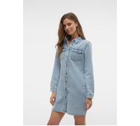 Jeanskleid VERO MODA "VMJENNIE LS SHORT DENIM DRESS GA NOOS", Damen, Gr. M, N-Gr, blau (light blau denim), Denim/Jeans, Obermaterial: 90% Baumwolle, 10% Viskose, unifarben, regular fit kurz, Kleider (