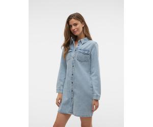 Jeanskleid VERO MODA "VMJENNIE LS SHORT DENIM DRESS GA NOOS", Damen, Gr. M, N-Gr, blau (light blau denim), Denim/Jeans, Obermaterial: 90% Baumwolle, 10% Viskose, unifarben, regular fit kurz, Kleider (