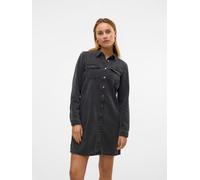 Jeanskleid VERO MODA "VMJENNIE LS SHORT DENIM DRESS GA NOOS", Damen, Gr. S, N-Gr, schwarz (schwarz denim), Denim/Jeans, Obermaterial: 90% Baumwolle, 10% Viskose, unifarben, regular fit kurz, Kleider (