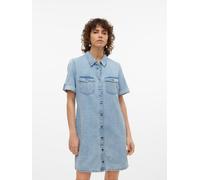 Jeanskleid VERO MODA "VMJENNIE SS SHORT DENIM DRESS NOOS", Damen, Gr. XS, N-Gr, blau (light blau denim), Denim/Jeans, Obermaterial: 90% Baumwolle, 10% Viskose, Kleider Jeanskleid (71167522-XS)