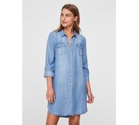 Jeanskleid VERO MODA "VMSILLA", Damen, Gr. XS, N-Gr, blau (light blau denim), Web, Obermaterial: 100% Lyocell (TENCEL™), gerade kurz, verstellbar 1-Knopf-Manschette mit Schlitz, Kleider (51634437-XS) 