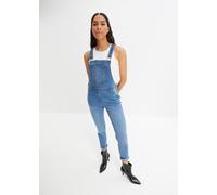 Jeanslatzhose BONPRIX, Damen, Gr. 38, N-Gr, blau (hellblau denim), Obermaterial: 76% Baumwolle, 16% Polyester, 7% Viskose, 1% Elasthan, loose fit, Jeans Jeanslatzhose, lockerer loose fit, mit Elasthan