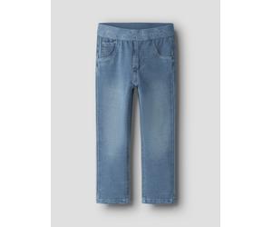 Jeansleggings NAME IT "NMFSALLI SLIM SWE JEANS 1190-BO NOOS", Mädchen, Gr. 110, N-Gr, medium blau denim detail:heart tape, Sweatware, Obermaterial: 95% Baumwolle, 5% Elasthan, kontrastfarbene Details,