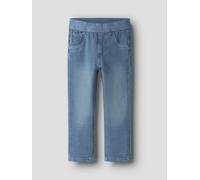 Jeansleggings NAME IT "NMFSALLI SLIM SWE JEANS 1190-BO NOOS", Mädchen, Gr. 56, N-Gr, medium blau denim detail:heart tape, Sweatware, Obermaterial: 95% Baumwolle, 5% Elasthan, kontrastfarbene Details,
