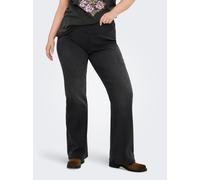 Jeansleggings ONLY CARMAKOMA "CARROYAL MID WAIST FLARED LEGGING", Damen, Gr. 44, Länge 32, washed schwarz, Denim/Jeans, Obermaterial: 69% Baumwolle, 29% Polyester, 2% Elasthan, unifarben, Jeans (32262