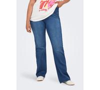 Jeansleggings ONLY CARMAKOMA "CARROYAL MID WAIST FLARED LEGGING", Damen, Gr. 54, Länge 32, blau (medium blau denim), Denim/Jeans, Obermaterial: 69% Baumwolle, 29% Polyester, 2% Elasthan, unifarben, Je