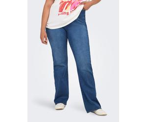 Jeansleggings ONLY CARMAKOMA "CARROYAL MID WAIST FLARED LEGGING", Damen, Gr. 54, Länge 32, blau (medium blau denim), Denim/Jeans, Obermaterial: 69% Baumwolle, 29% Polyester, 2% Elasthan, unifarben, Je