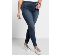 Jeansleggings SHEEGO, Damen, Gr. 46, Normalgrößen, blau (dunkelblau denim), 37% Viskose, 34% Baumwolle, 27% Polyester, 2% Elasthan, unifarben, lang, Jeans (95211244-46) dunkelblau denim