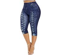 Jeansleggins Damen Stretch Sportleggings Hose FüR Damen 3/4 Leggings Jeansoptik Freizeithose Caprihose Damen Jeans Yogahose High Waist Jeggings Fitnesshose Jogginghose HüFtjeans Yoga Leggins