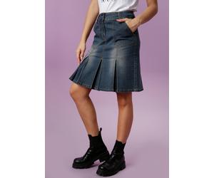 Jeansrock ANISTON CASUAL, Damen, Gr. 48, blau (blau, used), Web, Obermaterial: 79% Baumwolle, 19% Polyester, 2% Elasthan, used, Basic, figurbetont knieumspielend, Röcke Jeansrock, mit eingelegten Falt