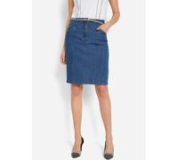 Jeansrock BONPRIX "Jeansrock, Stretch", Damen, Gr. 42, blau (blau denim), Denim/Jeans, Obermaterial: 82% Baumwolle, 17% Polyester, 1% Elasthan, unifarben, körpernah kniefrei, Röcke Jeansrock, aus elas