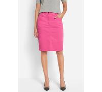 Jeansrock BONPRIX "Jeansrock, Stretch", Damen, Gr. 54, rosa (flamingopink), Denim/Jeans, Obermaterial: 97% Baumwolle, 3% Elasthan, unifarben, körpernah kniefrei, Röcke Jeansrock, aus elastischem Mater