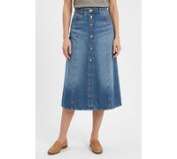 Jeansrock BOSS ORANGE "DNM MIDI SKIRT Premium Damenmode", Damen, Gr. 29, medium blau 424, Denim/Jeans, Obermaterial: 91% Baumwolle, 9% Hanf, ca. Mitte Wade, Röcke Jeansrock, in Midi-Länge, Knopfversch