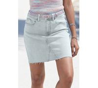 Jeansrock BUFFALO, Damen, Gr. 42, blau (light blau washed), Denim/Jeans, Obermaterial: 98% Baumwolle, 2% Elasthan, unifarben, figurbetont ca. Mitte Oberschenkel, Röcke Jeansrock, in kurzer Form mit Fr
