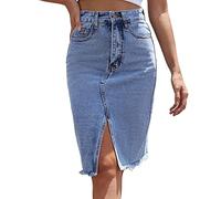 Jeansrock Damen Kurz -Minirock Damen Sexy -Denim Rock Damen High Waist Mini Röcke Sexy Jean Rock A-Linie Bleistiftrock Pencil Skirt mit Schlitz Figurbetonter Wickelrock Freizeitrock mit Taschen