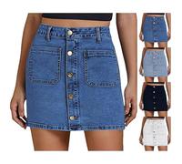 Jeansrock Damen Kurz Sommer mit Taschen Elegant Hohe Taille Rock Dehnbaren Minirock mit Knöpfen Basic Kurzer Bleistiftrock Freizeitrock für Sommer