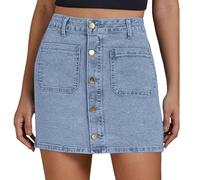 Jeansrock Damen Kurz Sommer mit Taschen Elegant Hohe Taille Rock Dehnbaren Minirock mit Knöpfen Basic Kurzer Bleistiftrock Freizeitrock für Sommer