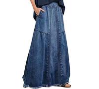 Jeansrock Damen Lange Hohe Taille A Linie Jeansrock Sommer Midi Rock mit Taschen Vintage Elegant Maxi Jeansrock Stretch Denim Röcke Große Größe Lässig Jeansröcke mit Elastische Taille