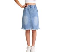 Jeansrock für Mädchen Kurzer Rock A-Linie Y2K Sommerrock Party Schule Kinder Elegante Midi Röcke Elastische Taille Blau 140-146