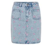 Jeansrock KAFFE "Denimrock KAbabena", Damen, Gr. 36, blau (blau denim, pink flower emb.), Obermaterial: 95% Baumwolle CO. 5% Polyester PES., Röcke Jeansrock (97536047-36) blau denim, pink flower emb.