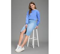 Jeansrock KANGAROOS, Damen, Gr. 44, bleached, Denim/Jeans, Obermaterial: 98% Baumwolle, 2% Elasthan, unifarben, Basic, figurbetont ca. Mitte Wade, Röcke Jeansrock, in Midilänge mit Schlitz (58253323-4