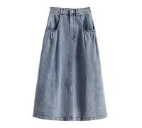 Jeansrock mit Taschen für Damen, Elastische Taille, Damen A Linie, Lässiger Jeansrock, Midi, Modisch, für Die Arbeit Im Büro, Einfaches Halbkleid für Job und Party, Hellblau, XL