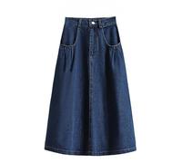 Jeansrock mit Taschen für Damen, Elastische Taille, Damen A Linie, Lässiger Jeansrock, Midi, Modisch, für Die Arbeit Im Büro, Einfaches Halbkleid für Job und Party, Dunkelblau, L