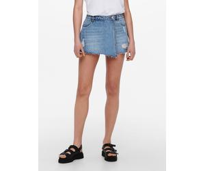 Jeansrock ONLY "ONLTEXAS - Destroyed Effekt für trendigen Hosenrock-Stil", Damen, Gr. XS (34), blau (light blau denim), Denim/Jeans, Obermaterial: 100% Baumwolle, unifarben, mini, Röcke Skort, figurbe