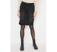 Jeansrock CECIL, Damen, Gr. 32, schwarz washed, Jeans, 77% Baumwolle, 20% Polyester, 3% Elasthan, unifarben, normal knielang, Röcke Jeansrock, mit dekorativen Nieten (15860317-32) schwarz washed