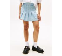 Jeansrock TOMMY HILFIGER "DENIM PLEATED SKIRT", Mädchen, Gr. 7 (122), drapeylight, Web, Obermaterial: 98% Baumwolle, 2% Elasthan, unifarben, regular fit kniefrei, Röcke Jeansrock, für Kinder bis 16 Ja