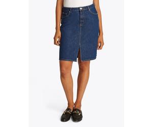 Jeansrock TOMMY HILFIGER "DNM KNEE STRAIGHT SKIRT RW ACE", Damen, Gr. 34, blau (ace), Denim/Jeans, Obermaterial: 100% Baumwolle, unifarben, straight fit knielang, Röcke Jeansrock, mit Schlitz vorne, m