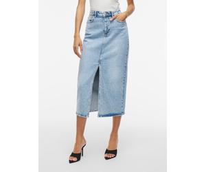 Jeansrock VILA "VIJAF HW MIDI DENIM SKIRT-NOOS", Damen, Gr. 38, blau (light blau denim detail:wash lbd 065), Denim/Jeans, Obermaterial: 99% Baumwolle, 1% Elasthan, wadenlang, Röcke Jeansrock (32429430