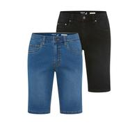 Jeansshorts ARIZONA "Doppelpack Denimshorts", Herren, Gr. 32, N-Gr, blau used, schwarz, Denim/Jeans, Obermaterial: 82% Baumwolle, 17% Polyester, 1% Elasthan, unifarben, regular fit kniefrei, Jeans Jea