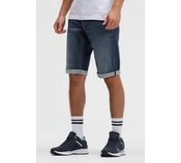 Jeansshorts CAMP DAVID, Herren, Gr. 33, Kurz, blau (tiefblau), Denim/Jeans, Material: 72% Baumwolle, 27% Polyester, 1% Elasthan, Zusatz: Enthält nichttextile Teile tierischen Ursprungs (Badge), unifar