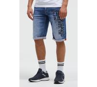 Jeansshorts CAMP DAVID, Herren, Gr. 33, Kurz, mid blau jogg, Sweatware, Material: 68% Baumwolle, 16% Polyester, 14% Lyocell, 2% Elasthan, Zusatz: Enthält nichttextile Teile tierischen Ursprungs (Badge