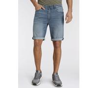 Jeansshorts H.I.S "DEYO", Herren, Gr. 38, N-Gr, blau (light blau), Denim/Jeans, Obermaterial: 98% Baumwolle, 2% Elasthan, normal kniefrei, Jeans Jeansshorts, gerader Schnitt, Used-Waschung, niedrige L