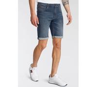 Jeansshorts H.I.S "DEYO", Herren, Gr. 42, N-Gr, blau (dunkelblau), Denim/Jeans, Obermaterial: 98% Baumwolle, 2% Elasthan, leichte Abriebeffekte, normal kniefrei, Jeans Jeansshorts, gerader Schnitt, Us
