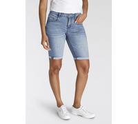 Jeansshorts H.I.S "duffyHS", Damen, Gr. 38, Länge 32, blau (lt bl used), Denim/Jeans, Obermaterial: 73% Baumwolle, 25% Polyester, 2% Elasthan, schmal kurz, Jeans Jeansshorts, schmale Beinform, krempel