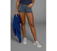 Jeansshorts KANGAROOS, Damen, Gr. 36, N-Gr, blau (dunkelblau us), Obermaterial: 80% Baumwolle, 18% Polyester, 2% Elasthan, Destroyed-Effekte, Basic, figurbetont kurz, Jeans Jeansshorts, kurze Hose, mi
