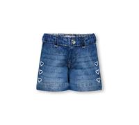 Jeansshorts KIDS ONLY "KOGCOMET HEART WIDE SHORTS DNM DIA3020", Mädchen, Gr. 134, N-Gr, medium blau denim detail:heart embroidery, Denim/Jeans, Obermaterial: 100% Baumwolle, bestickt, unifarben, Basic