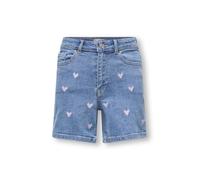 Jeansshorts KIDS ONLY "KOGJUICY HEART EMB SHORTS DNM", Mädchen, Gr. 152, N-Gr, light medium blau denim aop:pink heart embroidery, Denim/Jeans, Obermaterial: 98% Baumwolle, 2% Elasthan, bestickt, Basic