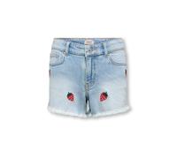 Jeansshorts KIDS ONLY "KOGROBYN EX VINTAGE BERRY DNM SHORTS", Mädchen, Gr. 140, N-Gr, light blau denim aop:strawberry embroidery, Denim/Jeans, Obermaterial: 99% Baumwolle, 1% Elasthan, bestickt, kurz,