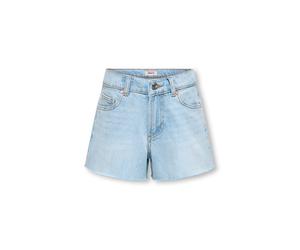 Jeansshorts KIDS ONLY "KOGROBYN HW RW SHORTS AZG84 DNM NOOS", Mädchen, Gr. 140, N-Gr, blau (light blau denim), Denim/Jeans, Obermaterial: 100% Baumwolle, unifarben, regular fit ca. Mitte Oberschenkel,