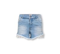 Jeansshorts KIDS ONLY "KOGROBYN REG LACE SHORTS DNM QYT", Mädchen, Gr. 140, N-Gr, blau (light blau denim detail:lace), Denim/Jeans, Obermaterial: 100% Baumwolle, leichte Abriebeffekte, unifarben, bequ
