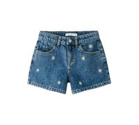 Jeansshorts NAME IT "NKFBELLA REG DNM SHORTS 3674-BE NOOS", Mädchen, Gr. 122, N-Gr, medium blau denim detail:daisy, Denim/Jeans, Obermaterial: 100% Baumwolle, Abriebeffekte, bestickt, geblümt, regular