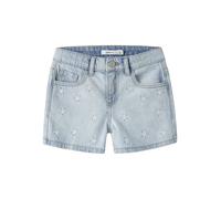 Jeansshorts NAME IT "NKFBELLA REG DNM SHORTS 3674-BE NOOS", Mädchen, Gr. 152, N-Gr, light blau bleached denim detail:stars, Denim/Jeans, Obermaterial: 100% Baumwolle, Abriebeffekte, bestickt, regular 